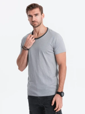 Zdjęcie produktu T-shirt męski bawełniany - szary V1 - Rozmiar: L Ombre Clothing