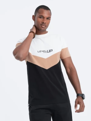 T-shirt męski bawełniany trójkolorowy z logo - czarno-brązowy V3 S1747
 -                                    L