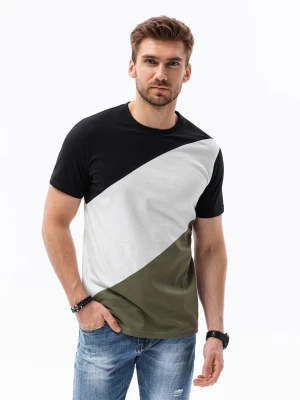 T-shirt męski bawełniany trzykolorowy - czarno/oliwkowy V4 S1627
 -                                    L Ombre
