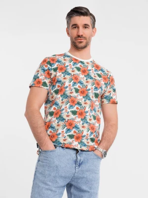 T-shirt męski bawełniany w kwiatowy wzór full print – biały V1 OM-TSFP-0249
 -                                    S Ombre