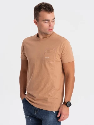 T-shirt męski bawełniany z kieszonką - jasnobrązowy V7 OM-TSPT-0154
 -                                    S