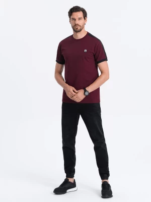T-shirt męski bawełniany z kontrastującymi wstawkami - bordowy V2 S1632
 -                                    XL