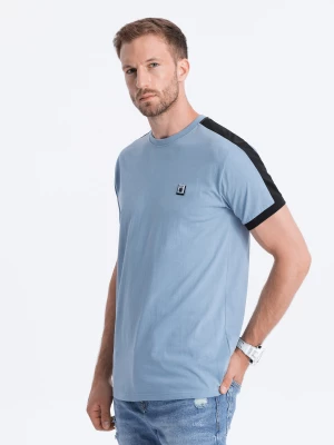 T-shirt męski bawełniany z kontrastującymi wstawkami - niebieski V3 S1632
 -                                    L