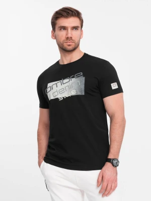 Zdjęcie produktu T-shirt męski bawełniany z logotypem - czarny V2 - Rozmiar: XL Ombre Clothing