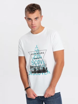 T-shirt męski bawełniany z nadrukiem - biały V1 OM-TSPT-0165
 -                                    S