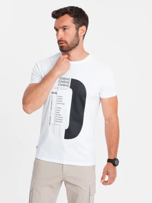 T-shirt męski bawełniany z nadrukiem - biały V1 Ombre Clothing