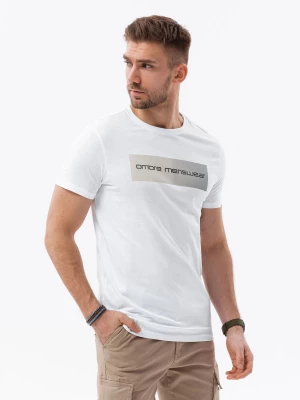 T-shirt męski bawełniany z nadrukiem - biały V2 S1751
 -                                    XL