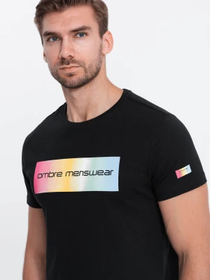 T-shirt męski bawełniany z nadrukiem - czarny V1 Ombre Clothing
