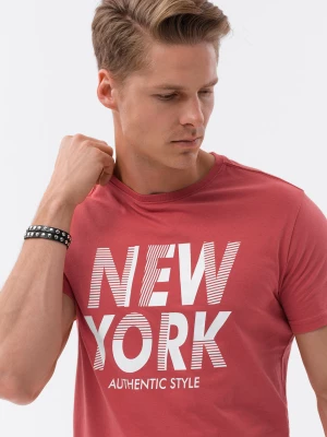 T-shirt męski bawełniany z nadrukiem - czerwony V4 OM-TSPT-0124
 -                                    XXL
