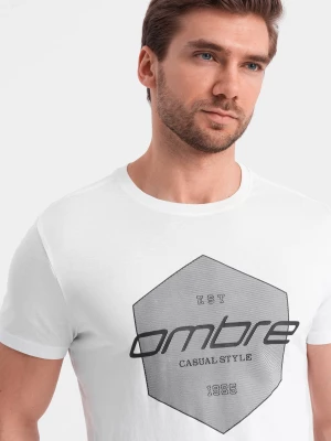 T-shirt męski bawełniany z nadrukiem geometrycznym i logotypem - biały V1 OM-TSPT-0141
 -                                    M