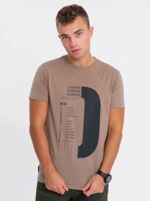 T-shirt męski bawełniany z nadrukiem - jasnobrązowy V2 OM-TSPT-0166
 -                                    XL
