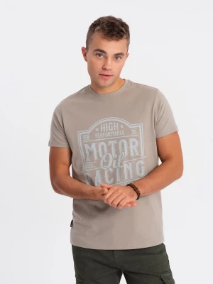 T-shirt męski bawełniany z nadrukiem - jasnobrązowy V3 S1735
 -                                    L
