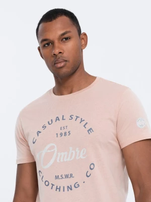 T-shirt męski bawełniany z nadrukiem - jasnoróżowy V3 S1752
 -                                    L