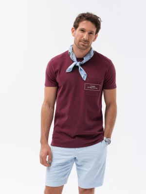 T-shirt męski bawełniany z nadrukiem na kieszonce - bordowy V3 S1742
 -                                    L