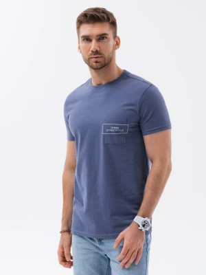 T-shirt męski bawełniany z nadrukiem na kieszonce - niebieski V9 S1742
 -                                    S
