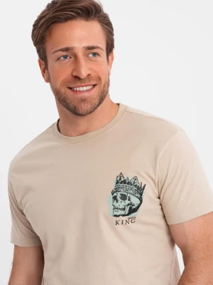 T-shirt męski bawełniany z nadrukiem na klatce piersiowej - beżowy V1 OM-TSPT-0167
 -                                    L Ombre