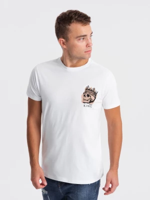 T-shirt męski bawełniany z nadrukiem na klatce piersiowej - biały V3 OM-TSPT-0167
 -                                    M
