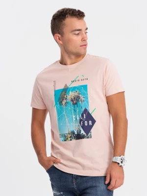T-shirt męski bawełniany z nadrukiem - różowa V2 S1738
 -                                    XXL