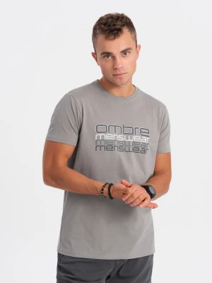 T-shirt męski bawełniany z nadrukiem - szary V2 OM-TSPT-0160
 -                                    XXL