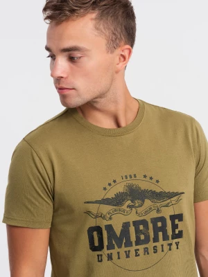T-shirt męski bawełniany z printem militarnym - khaki V2 OM-TSPT-0164
 -                                    M