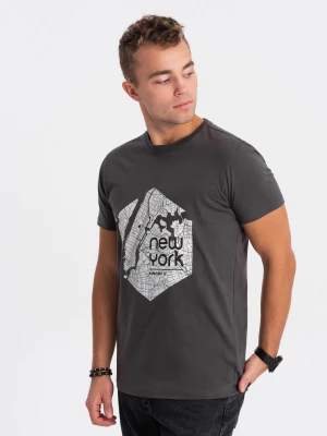 T-shirt męski bawełniany z printem motywu mapy - grafitowa V1 OM-TSPT-0169
 -                                    XXL