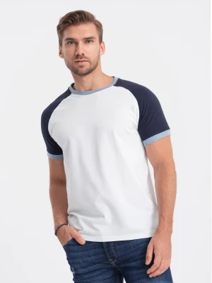 T-shirt męski bawełniany z reglanem - biało-granatowy V6 S1623
 -                                    M