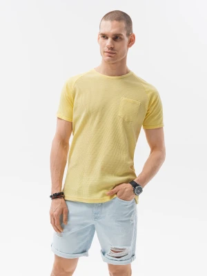 T-shirt męski bez nadruku - żółty - Rozmiar: S Ombre Clothing