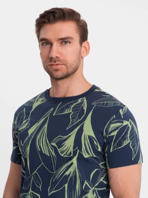 T-shirt męski fullprint w kontrastowe liście - granatowy V5 OM-TSFP-0180
 -                                    M