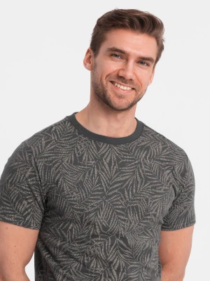 Zdjęcie produktu T-shirt męski fullprint w liście palmy - grafitowy V4 - Rozmiar: XXL Ombre Clothing