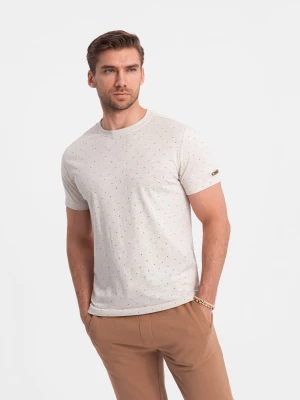 T-shirt męski fullprint z kolorowymi literami - jasnobeżowy V1 OM-TSFP-0185
 -                                    M