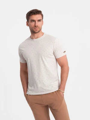 T-shirt męski fullprint z kolorowymi literami - jasnobeżowy V1 Ombre Clothing
