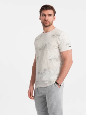 T-shirt męski fullprint z rozrzuconymi literami - jasnobeżowy V1 OM-TSFP-0179
 -                                    L