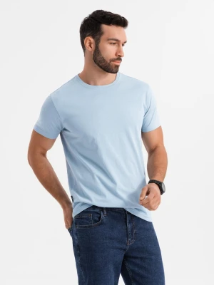 Zdjęcie produktu T-shirt męski klasyczny bawełniany BASIC - jasnoniebieski V19 - Rozmiar: L Ombre Clothing