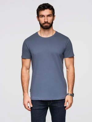 T-shirt męski klasyczny bawełniany BASIC - niebieski denim V7 - Rozmiar: L Ombre Clothing