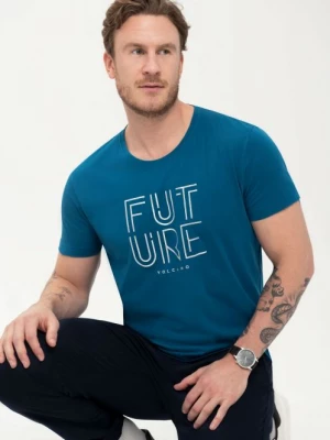 T-shirt męski o klasycznym kroju T-FUTURE niebieski Volcano