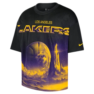 T-shirt męski o luźnym kroju Nike NBA Los Angeles Lakers Courtside - Czerń