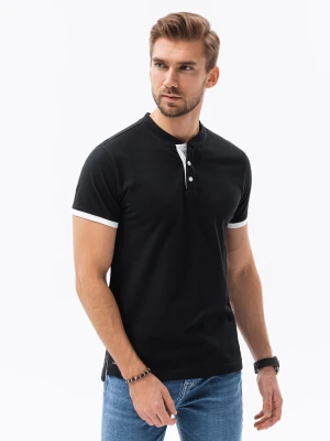 Zdjęcie produktu T-shirt męski polo bez kołnierzyka - czarny V8 - Rozmiar: M Ombre Clothing