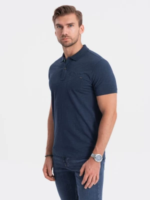 T-shirt męski polo z ozdobnymi guzikami - ciemnoniebieska V8 S1744
 -                                    L