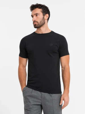 Zdjęcie produktu T-shirt męski SLIM FIT z elastanem i printem – czarny V1 - Rozmiar: S Ombre Clothing