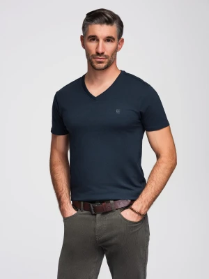 T-shirt męski V-NECK z elastanem - granatowy V2 - Rozmiar: XL Ombre Clothing