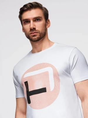 T-shirt męski z dużym nadrukiem – biały V1 - Rozmiar: L Ombre Clothing