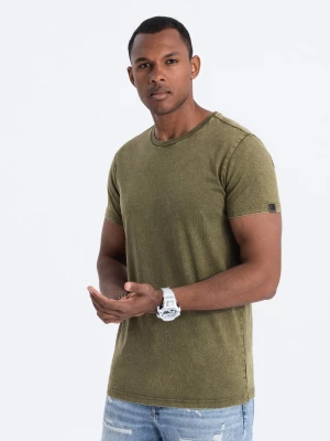 T-shirt męski z efektem ACID WASH - oliwkowy V4 S1638
 -                                    XL