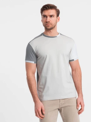 T-shirt męski z elastanem z kolorowymi rękawami - szary V4 - Rozmiar: L Ombre Clothing