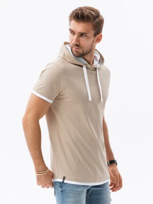 T-shirt męski z kapturem - beżowy V5 S1376
 -                                    L Ombre