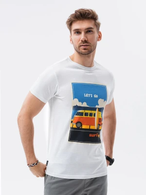 Zdjęcie produktu T-shirt męski z nadrukiem - biały V8A Ombre Clothing