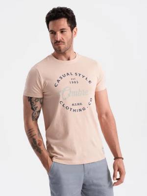 Zdjęcie produktu T-shirt męski z nadrukiem Ombre Casual Style – jasnoróżowy V3 OM-TSPT-0144
 -                                    S