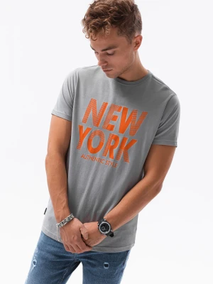 Zdjęcie produktu T-shirt męski z nadrukiem - szary V-24A - Rozmiar: S Ombre Clothing