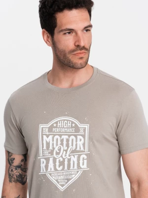 T-shirt męski z nadrukiem w stylu motocyklowym – popielaty V3 OM-TSPT-0125
 -                                    S Ombre