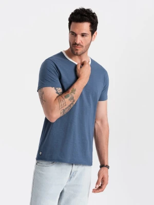 Zdjęcie produktu T-shirt męski z surowym wykończeniem – ciemnoniebieski V3 Ombre Clothing
