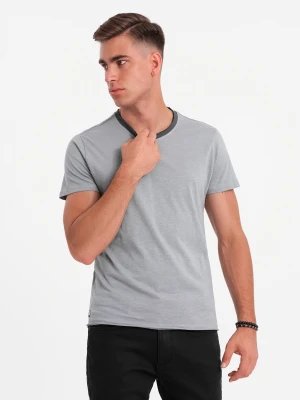T-shirt męski z surowym wykończeniem – szary V1 - Rozmiar: L Ombre Clothing